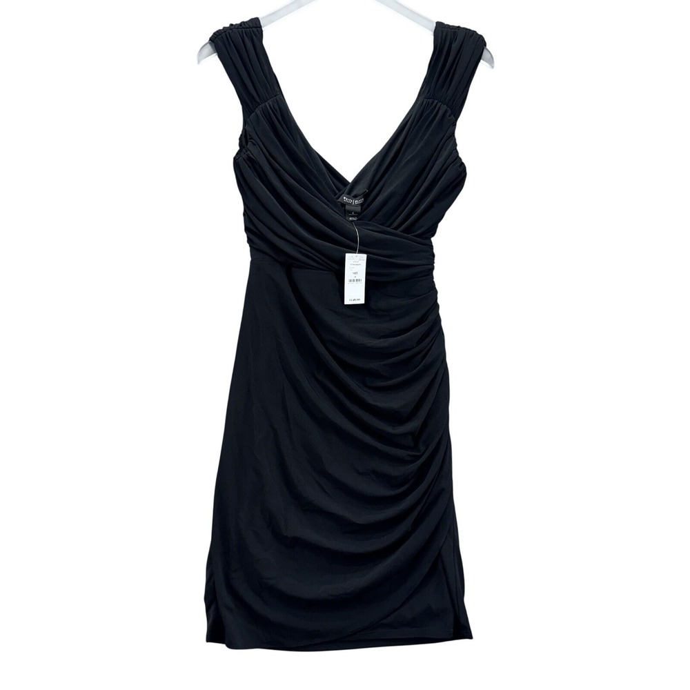 White House Black Market Ruched Sheath Dress Size 6 Black Cocktail Sleeveless